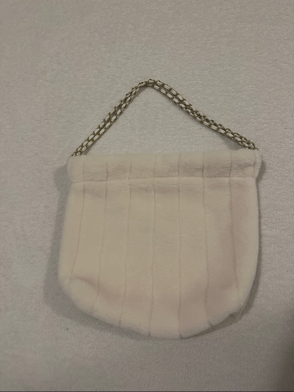 aerie Cream Plush Shoulder Bag with Gold Chain